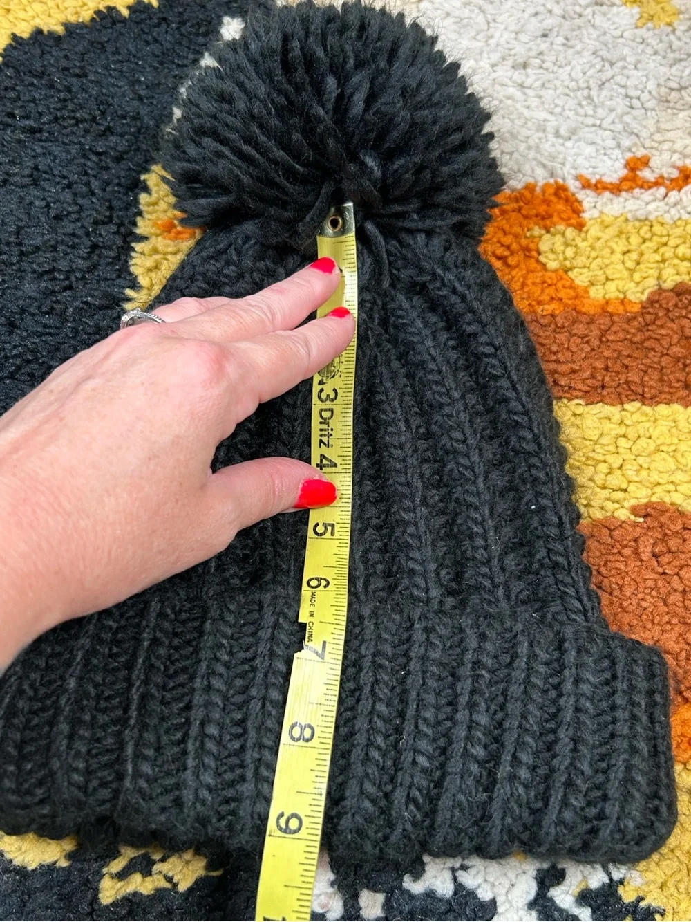 Perfect, chunky black, pom pom beanie!!